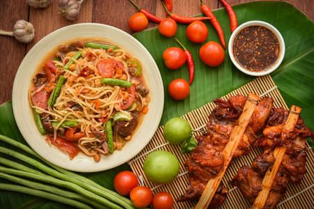 The delicious Thai food is papaya salad.Green papaya salad.の写真素材
