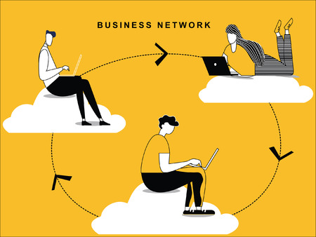 Business network path flowing Different people working on cloud with sharing ideasのイラスト素材