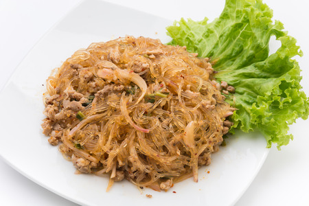 Larb vermicelli or Spicy Vermicelli.Traditional Thai foodの写真素材