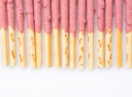strawberry pretzel snack sticks isolatedの写真素材