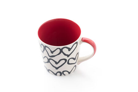 white red and heart mugの写真素材