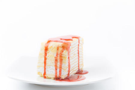 vanilla crape cake with strawberry jamの写真素材