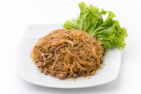 Larb vermicelli or Spicy Vermicelli.Traditional Thai foodの写真素材