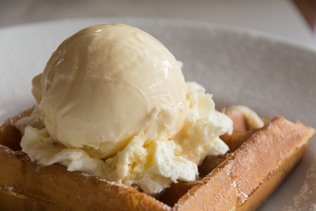Vanilla icecream Pancake on plateの写真素材