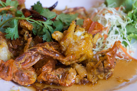 Soft crab garlic fried with tamarind sauceの写真素材