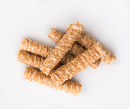 wafer roll on white plateの写真素材