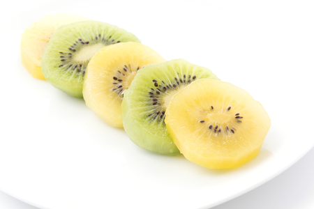 Kiwi and Golden Kiwi fruit isolated on white backgroundの写真素材