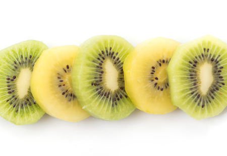 Kiwi and Golden Kiwi fruit isolated on white backgroundの写真素材