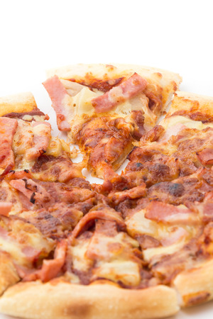 hawaiian pizza isolated on white backgroundの写真素材