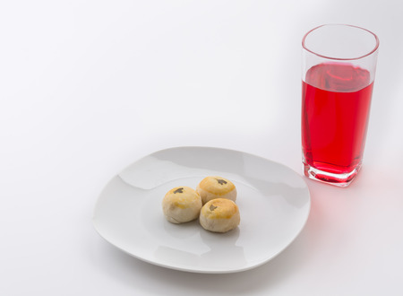 bean cakes on white plateの写真素材