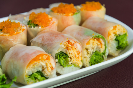noodle rolls with vegetables foodの写真素材