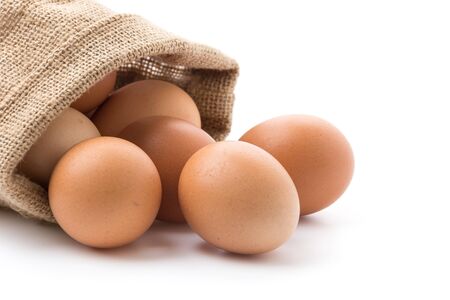 chicken eggs isolated on white backgroundの写真素材