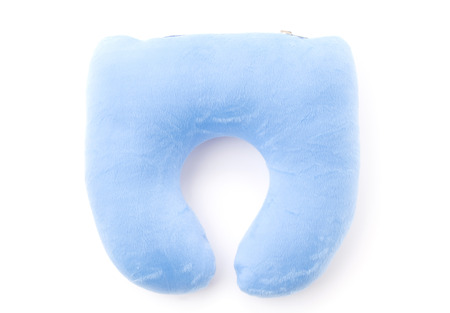blue neck pillows isolated on white backgroundの写真素材