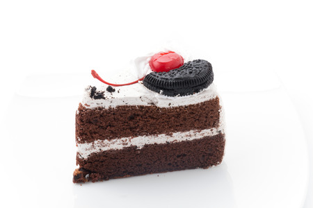 chocolate cake isolated on white backgroundの写真素材
