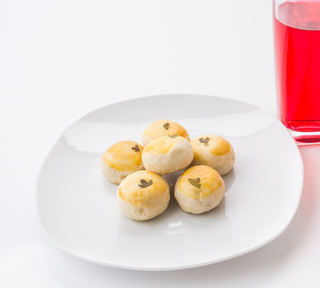 bean cake on white plateの写真素材