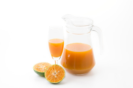 orange juice isolated on white backgroundの写真素材