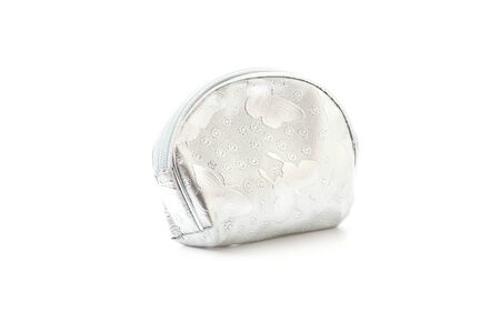 silver coin bag isolated on white backgroundの写真素材