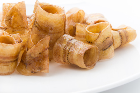 banana rolls isolated on white backgroundの写真素材