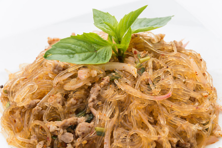 Larb vermicelli or Spicy Vermicelli.Traditional Thai foodの写真素材