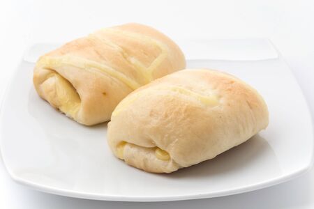Bread butter isolated on white backgroundの写真素材