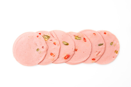baloney sausages isolated on white backgroundの写真素材