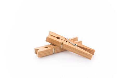 Wooden Cloth Pegs, Isolated on White Backgroundの写真素材