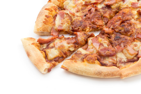 hawaiian pizza isolated on white backgroundの写真素材