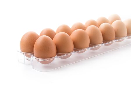 chicken eggs isolated on white backgroundの写真素材