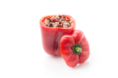 Sweet Pepper with pork isolated on white backgroundの写真素材