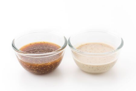 salad sauces on white backgroundの写真素材