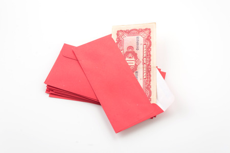 Chinese Red Envelope with chinese moneyの写真素材