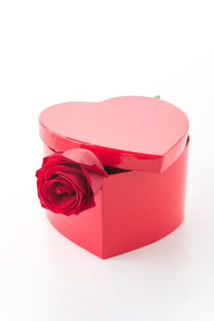 red rose with red heart boxの写真素材