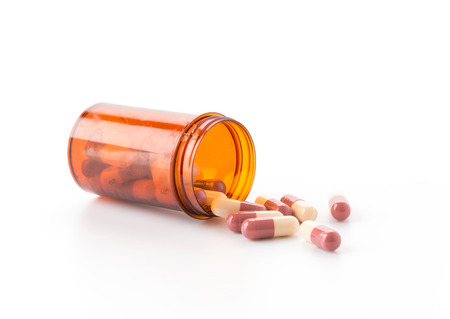 Medical pills, lots of medicine on white backgroundの写真素材