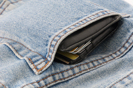 blue pocket jeans with walletの写真素材