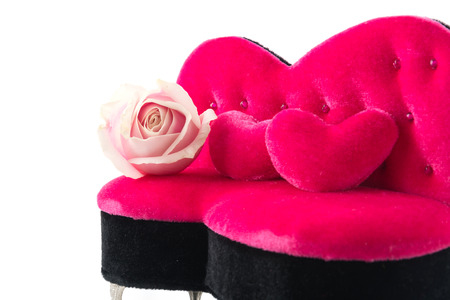 white and pink rose with pink sofaの写真素材