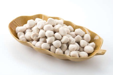 skewers of pork balls or pork meatballsの写真素材