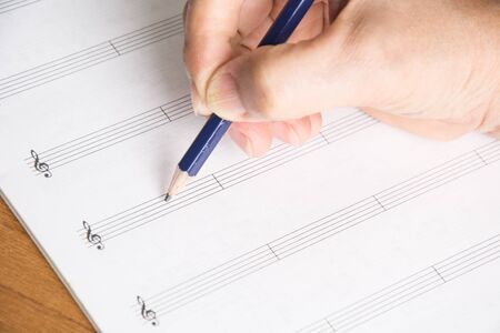 hand writing on notebookの写真素材