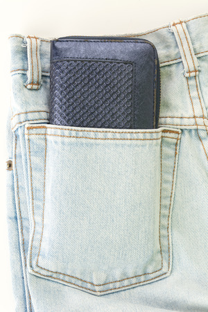 blue pocket jeans with walletの写真素材