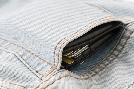 blue pocket jeans with walletの写真素材