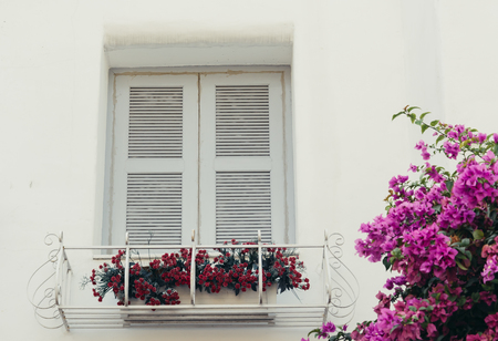 old wood window - soft focus with vintage film filterの写真素材
