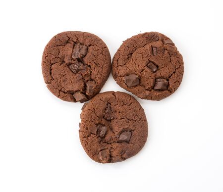 soft dark chocolate brownie cookies on whiteの写真素材