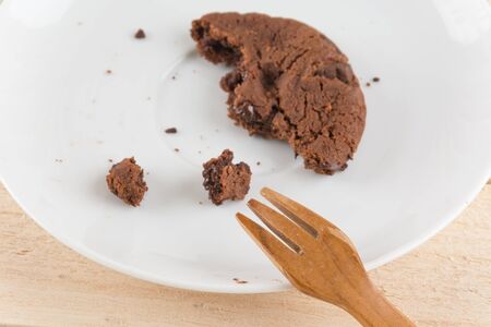 wood fork with soft dark chocolate brownie cookies