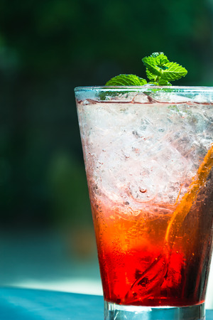 strawberry soda with peppermint on topの写真素材