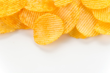 potato chips on white backgroundの写真素材