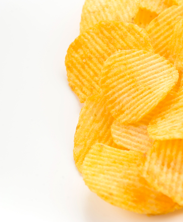 potato chips on white backgroundの写真素材