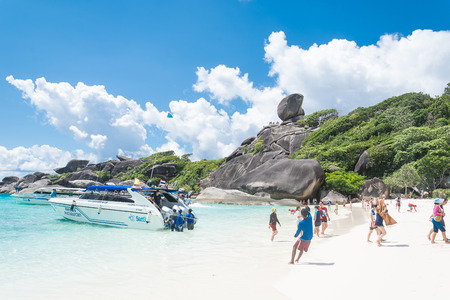 PHANGNGA THAILAND , May 2015 ,Koh Similan No.8 Island with Sailing Boat Rock landmark in Similan national park.のeditorial素材