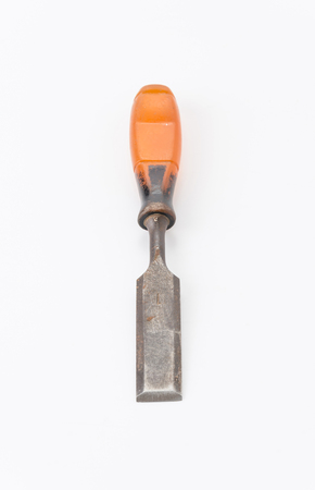 chisel with wood on white background