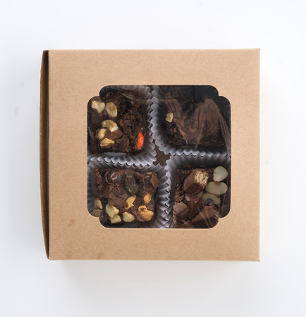 brownie in box on white backgroundの写真素材