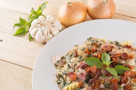 penne pasta with cream sauceの写真素材