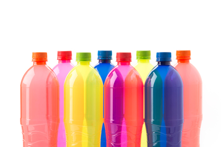 Bottles of soft drinks on white backgroundの写真素材